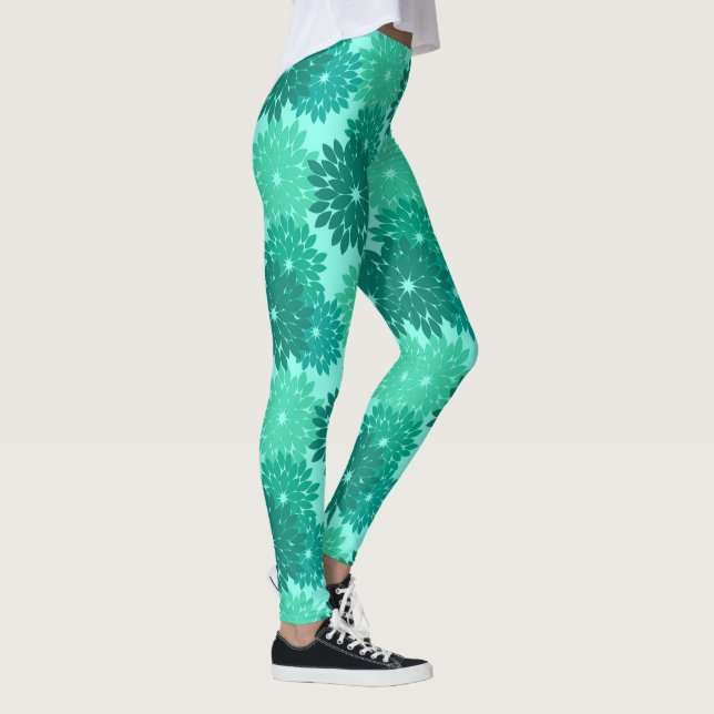 Legging Impressão, turquesa, cerceta & Aqua florais (Direita)