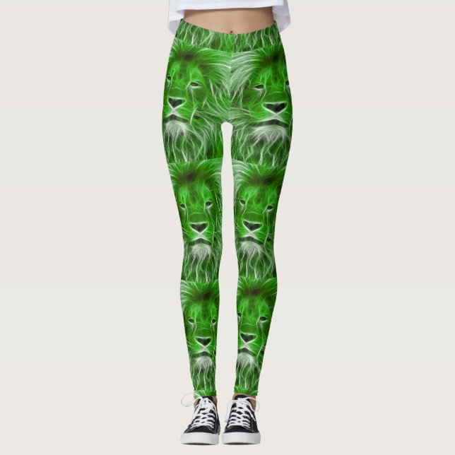 Legging Impressão verde da cabeça do leão (Frente)