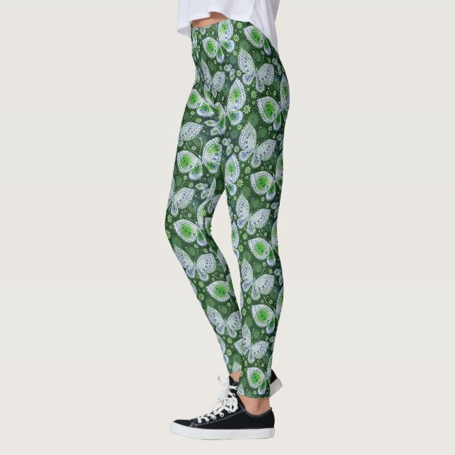 Legging Impressão Verde de Borboleta de Paisley (Esquerda)