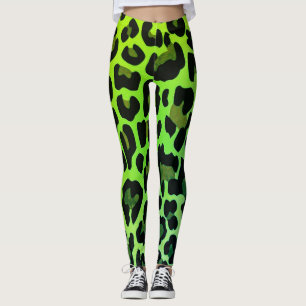 Legging Impressão verde de néon do leopardo