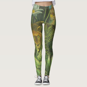 Legging Impressão Vintage de Leão na Selva Tropical de Hen