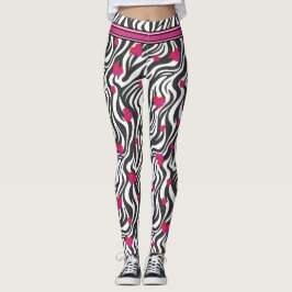Legging Impressão Zebra com Corações Sparkle Rosa Quente