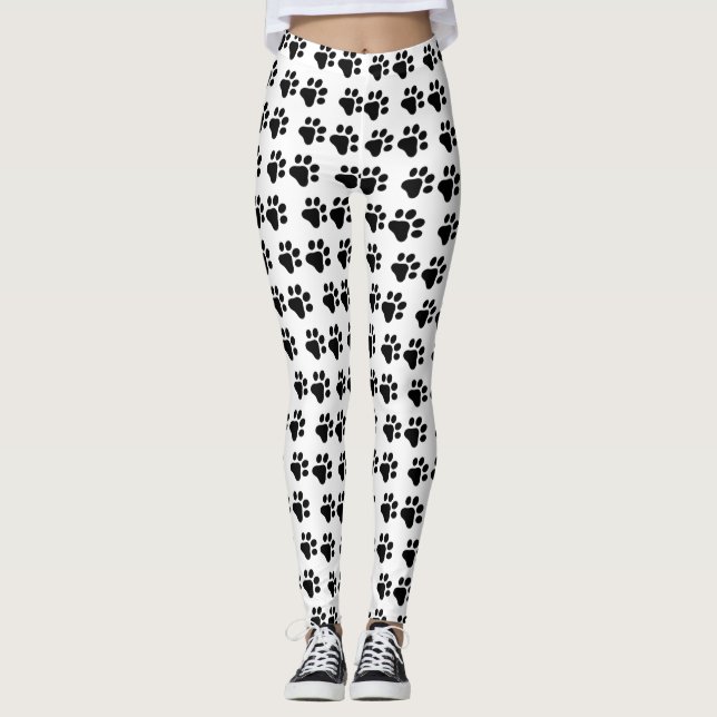Legging Impressões brancas e pretas de pata branca (Frente)