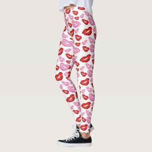 Legging Impressões de batom vermelho e rosa de tendência