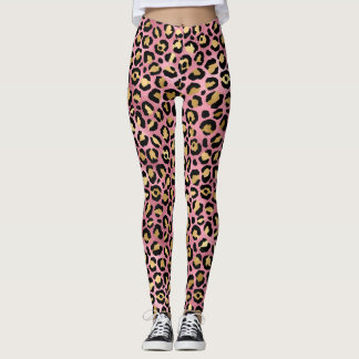 Legging Impressões de leopardo rosa e dourado