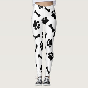 Legging Impressões de pata branca e preta