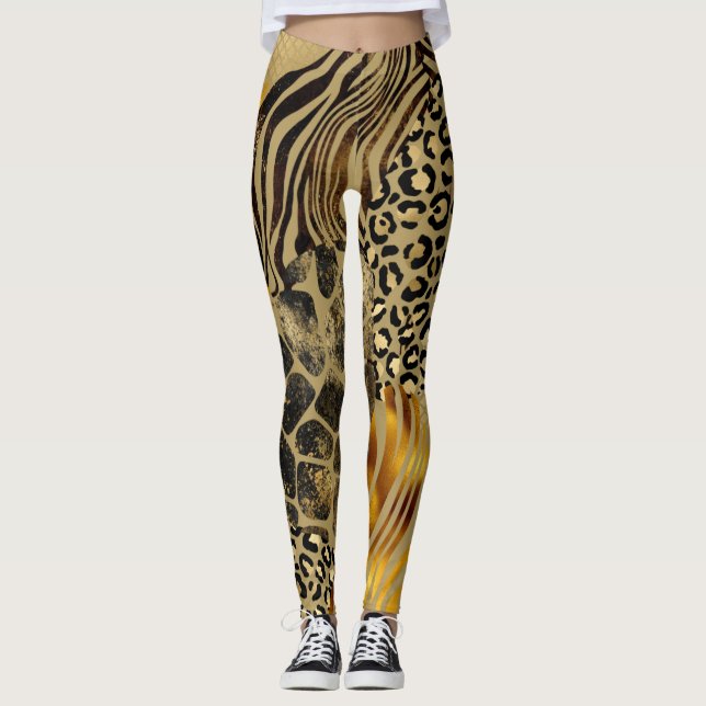 Legging Impressões Douradas em animais mistos a negrito (Frente)