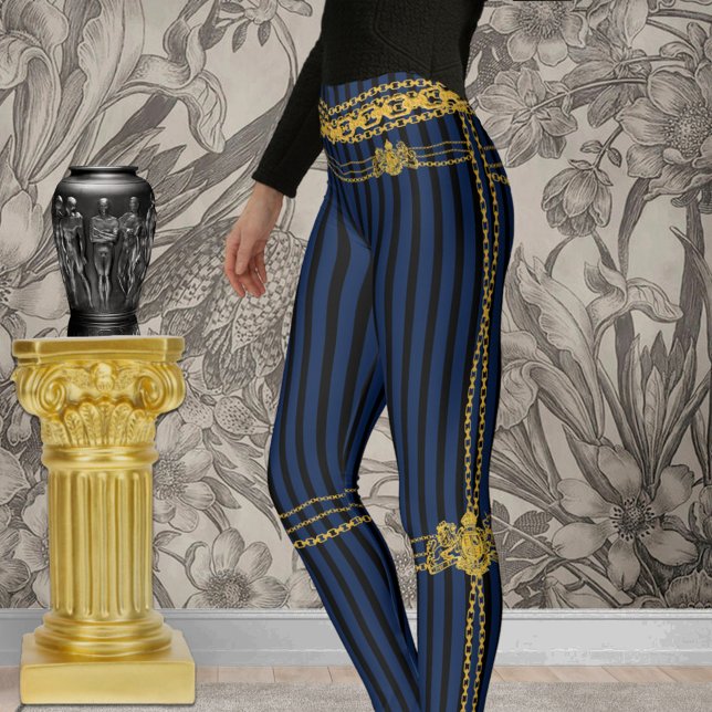 Legging Imprimir Dourada Corrente Lion Emblem Black Blue S (Criador carregado)