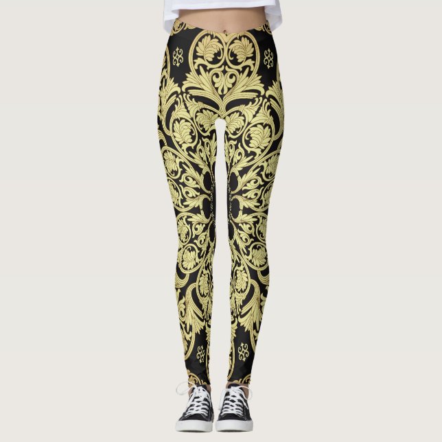 Legging Incêndios Dourados de luxo Fundo Floral (Frente)