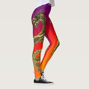 Legging Inclinação Dourado preto das chamas dos dragões