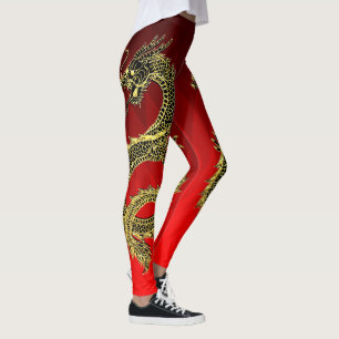 Legging Inclinação Dourado preto do vermelho dos dragõe