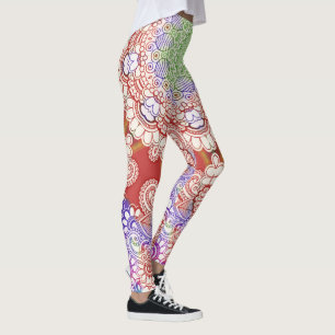 Legging Índia Estilo Mehndi Mandala - azul vermelho