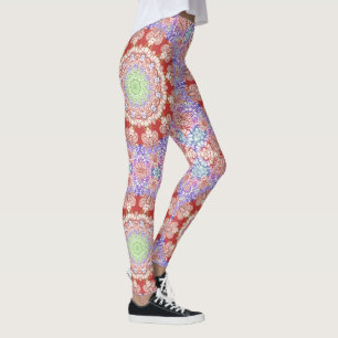 Legging Índia Estilo Mehndi Mandala - azul vermelho
