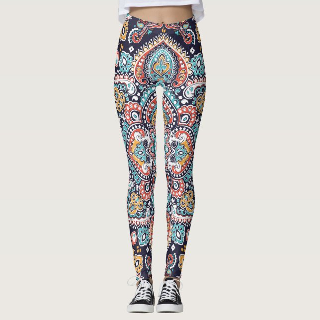 Legging Indian Paisley: Padrão Étnico de Mandala (Frente)