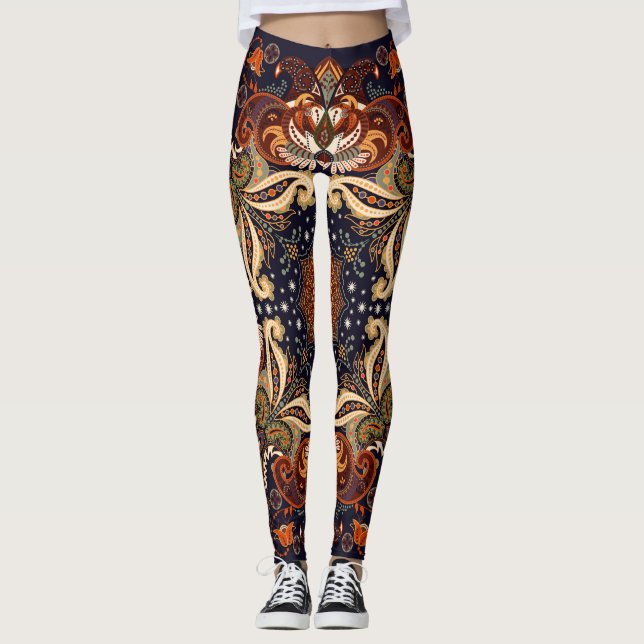 Legging Indiano Simétrico: Vintage Ornament Étnico (Frente)
