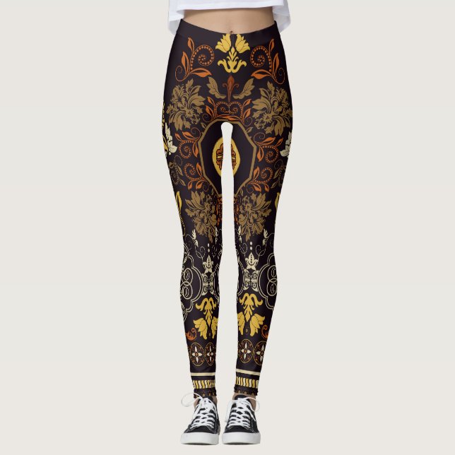 Legging Índio Floral: Colorida Esmagada Sem Costura. (Frente)