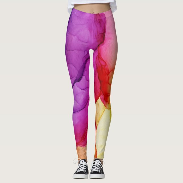 Legging Ink Cloud Swirl Abstrato Red Yellow Violet (Frente)