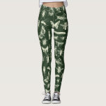 Legging Insetos Antigos Científicos Insetos Creme e Verde<br><div class="desc">Apresenta ilustrações de uma variedade de insetos em um estilo de gravação antigo em creme ou em branco de marfim contra um caçador escuro verde ou fundo verde florestal para um olhar clássico. Com seu estilo científico e suas ilustrações realistas,  naturalistas e amantes do inseto apreciarão esse padrão.</div>