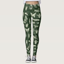 Legging Insetos Antigos Científicos Insetos Creme e Verde