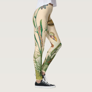 Legging Insetos do jardim do vintage, borboletas, lagartas