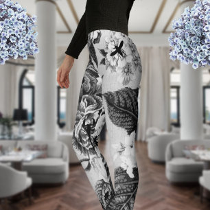 Legging Insetos e bótulos botânicos da Vintagem Branca P