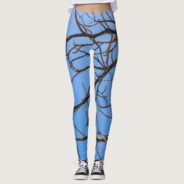 Legging Intricate Bare Branches Silhouette Against Vivid B (Frente)
