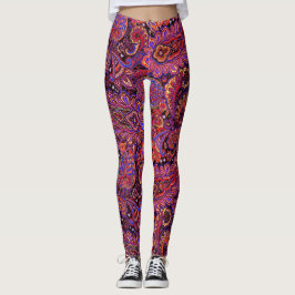 Legging Intricate Paisley design in Rich Red and Purple