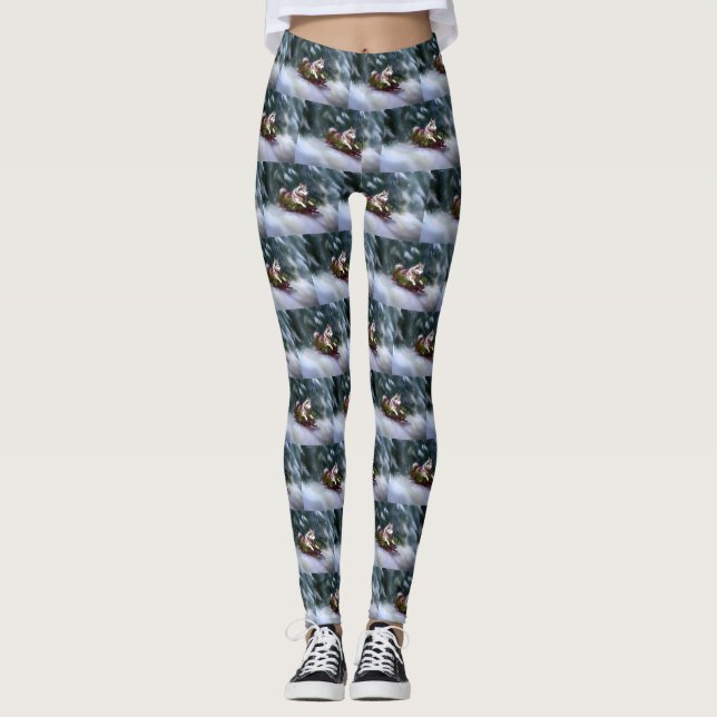 Legging Inverno de neve de Natal Siberian Husky (Frente)
