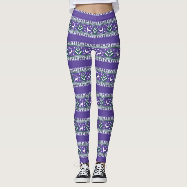 Legging Inverno Purple e Verde Natal Fair Isle (Frente)