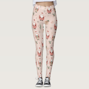 Legging Inverno Rosa - Papai Noel, Flocos de Neve, Azevinh