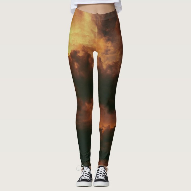 Legging ioga de visto ativo do céu ouro (Frente)