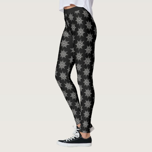 Legging Ioga Negra Branca de Gelo Cristal Elegante (Esquerda)
