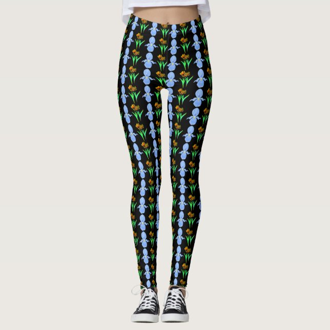 Legging Íris Azuis e Tulipas Amarelas e Vermelhas (Frente)