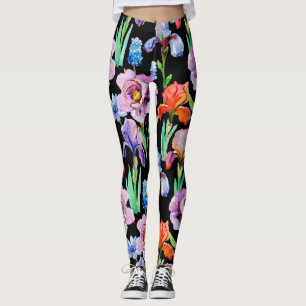 Legging Iris Peony Watercolor Padrão Floral