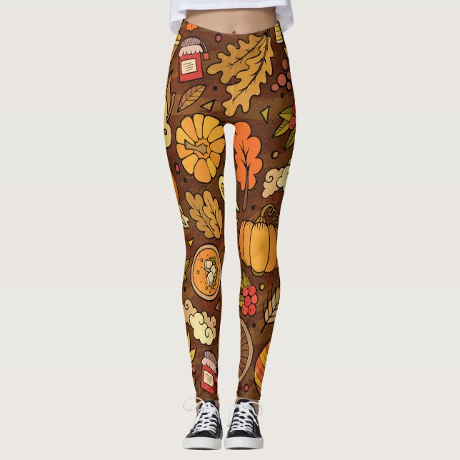 Legging Itens de Ação de Graças: desenho colorido. (Frente)