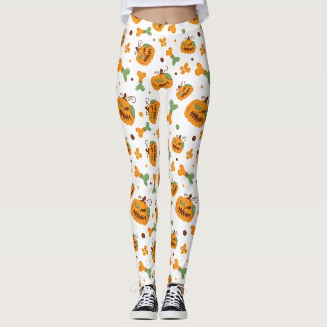 Legging Jack-o-Lanterna e Ossos Festa de Halloween Spooky (Frente)