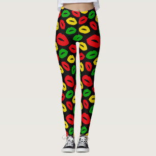 Legging Jamaicano Rasta Cores Um Lábios De Amor Patterado