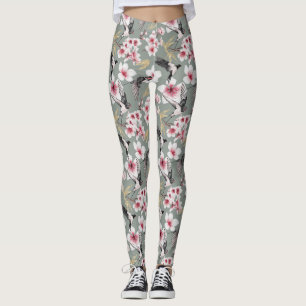 Legging Japonês Watercolor Art Sakura Blossom Swallow