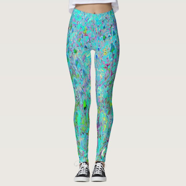 Legging Jardim abstrato Aqua Verde e Puro do Contentor (Frente)