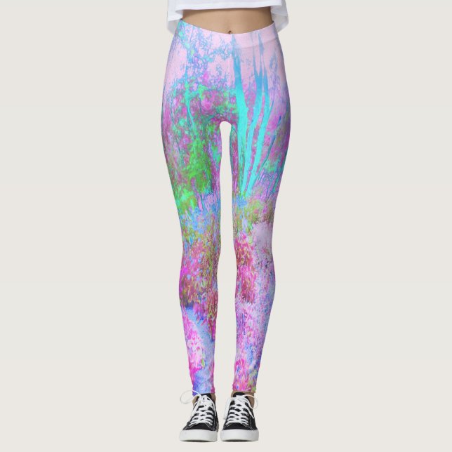 Legging Jardim Abstrato de Rosa Impressionista e Turquesa (Frente)