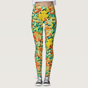 Legging Jardim da Flor Rosa selvagem de Verão