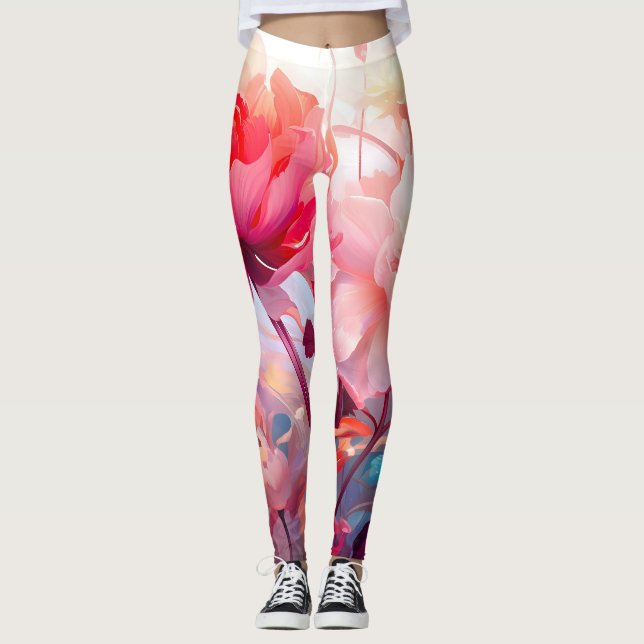 Legging Jardim de Água-forte de Peônia da Primavera (Frente)