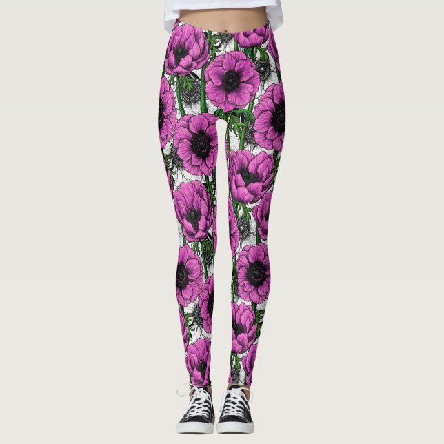Legging Jardim de anêmona rosa (Frente)