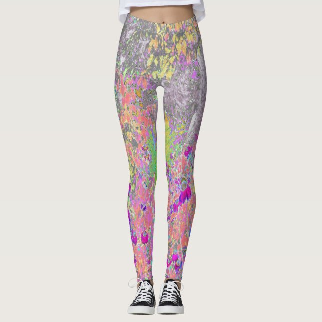 Legging Jardim de Aquarelas Sunrise com Flores Roxas (Frente)