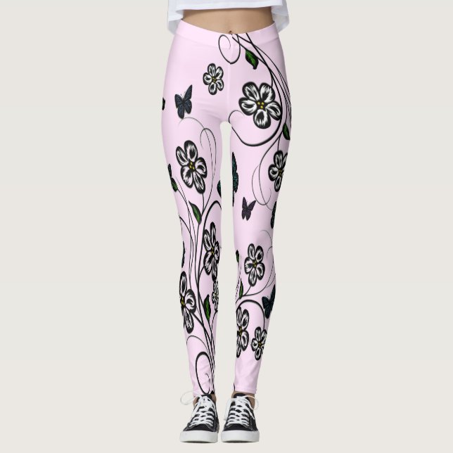 Legging Jardim de Borboleta Rosa (Frente)