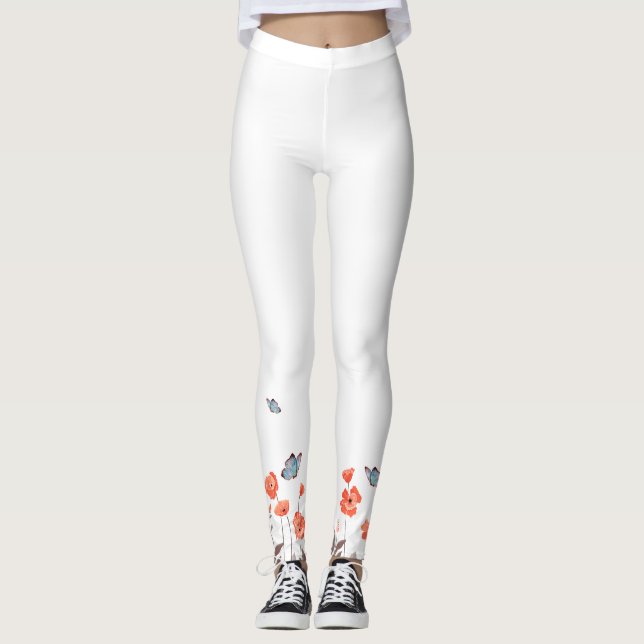 Legging Jardim de Borboletas Laranja e Azuis (Frente)