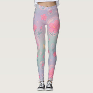 Legging Jardim de Flor de Bolha – Padrão Floral Pastel par