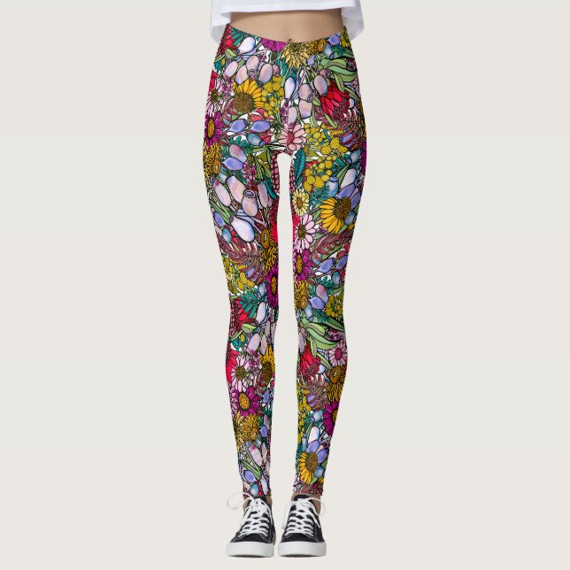 Legging Jardim de flor selvagem australiano (Frente)