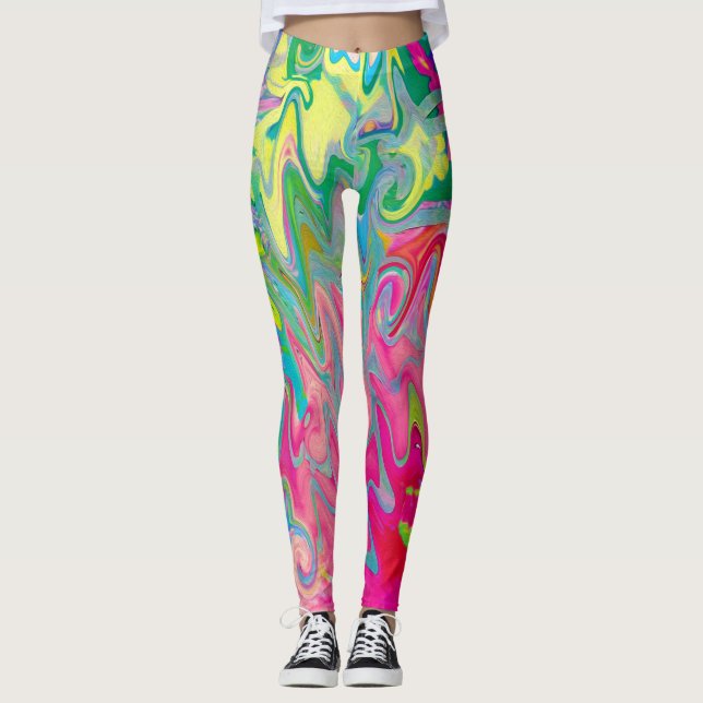 Legging Jardim de Flores Coloridas Colagem Abstrata (Frente)
