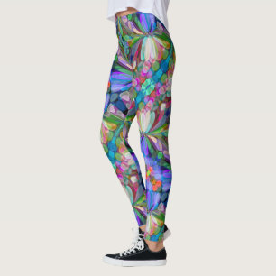 Legging Jardim de Flores Silvestres Libélula Floral Abstra